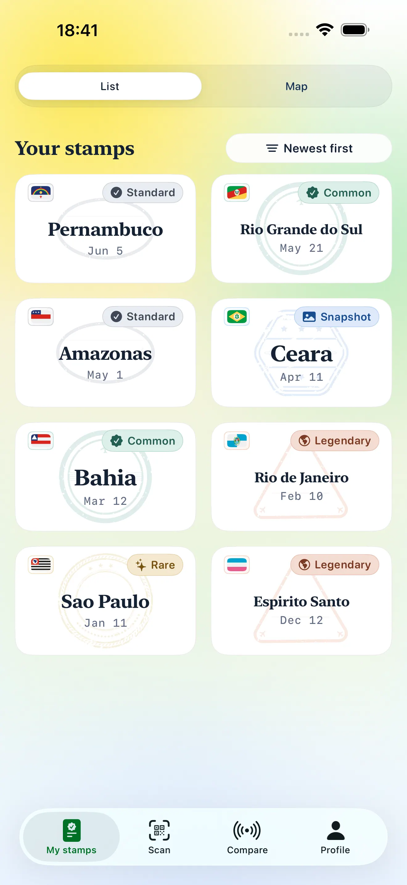 Map of Brazil with your stamps per state