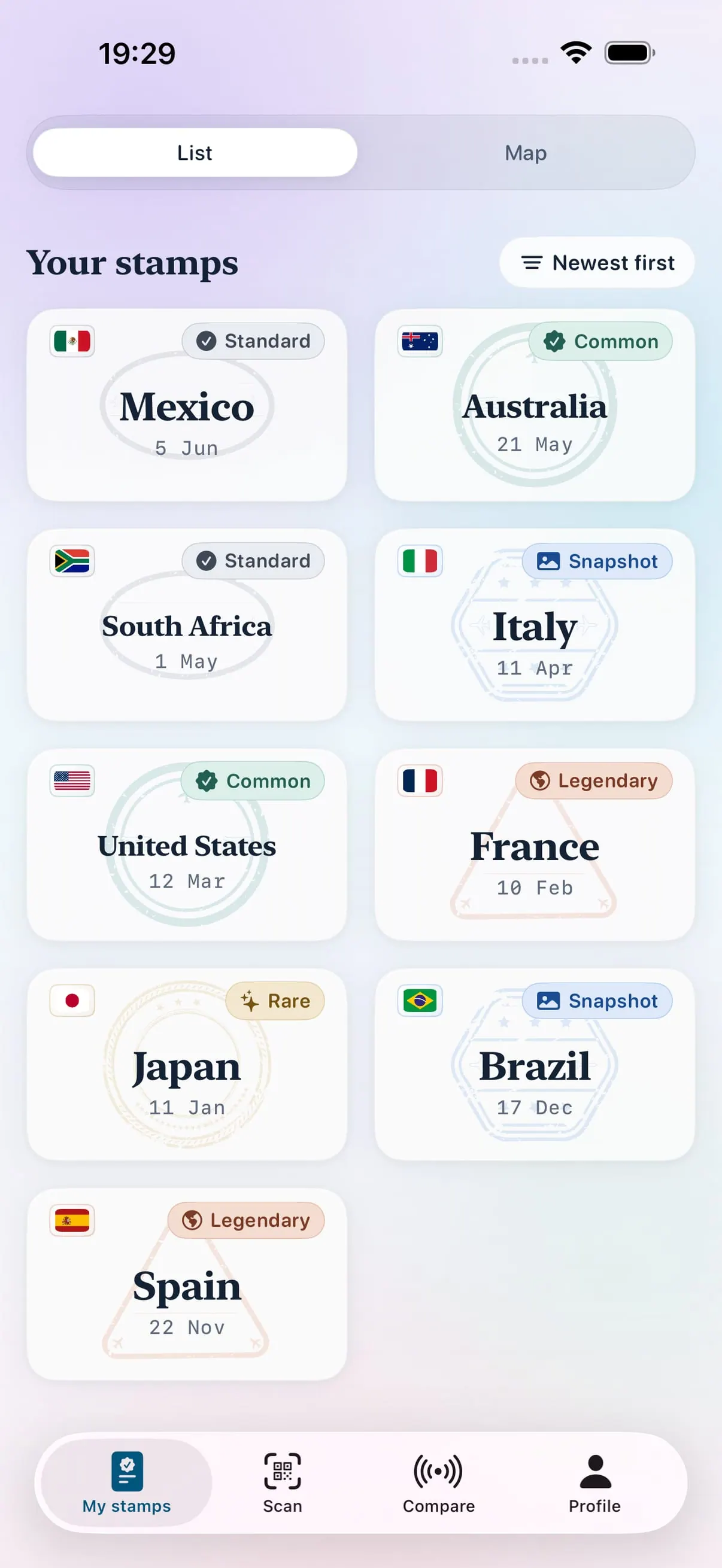 Your stamps — the Stamp Hunt passport screen
