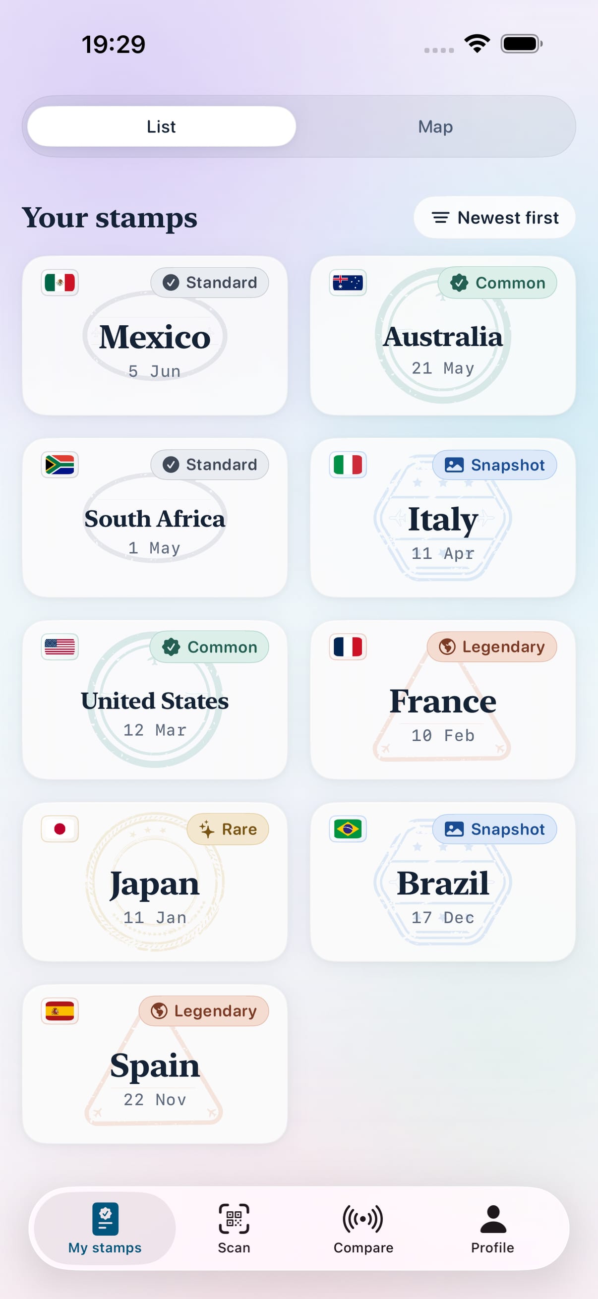 Your stamps — the Stamp Hunt passport screen