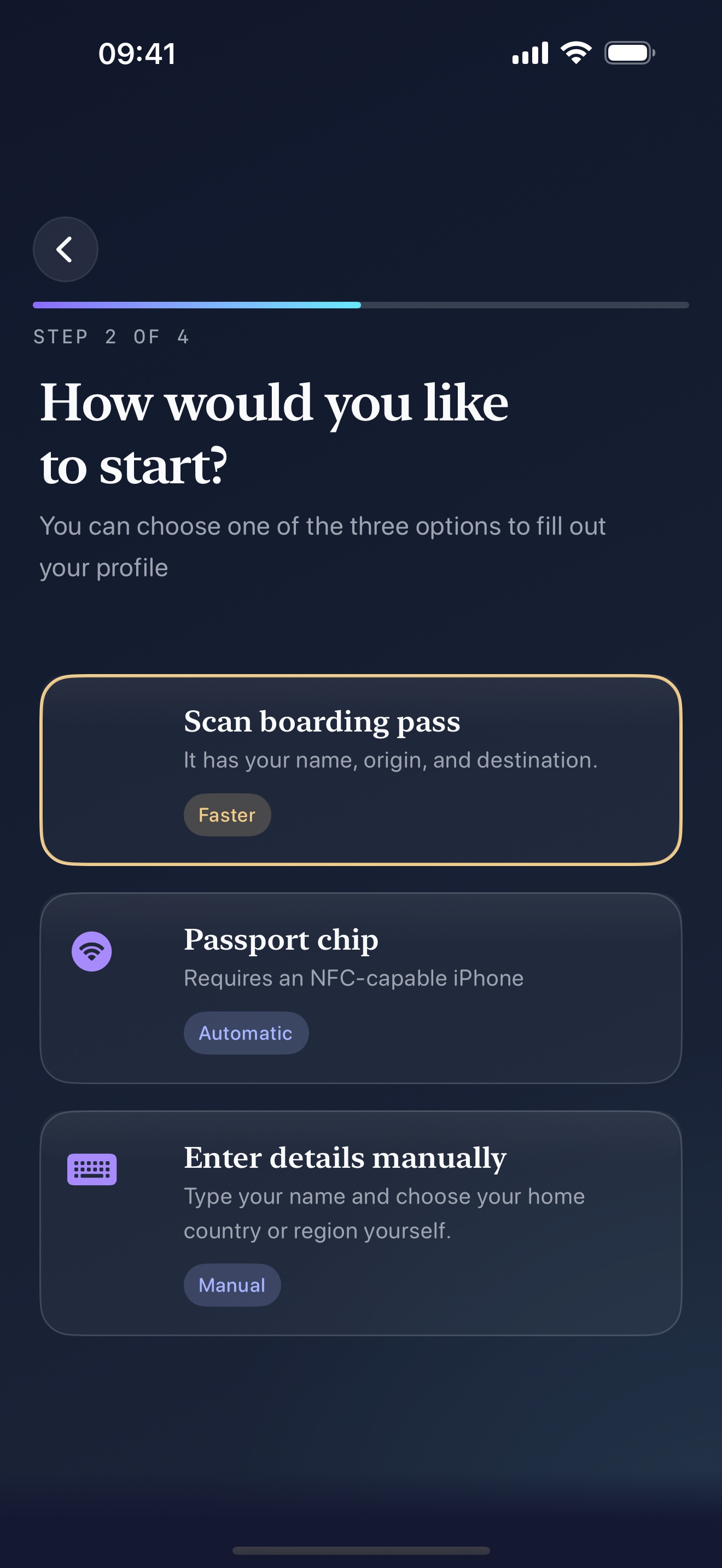Stamp Hunt entry choice screen in dark mode