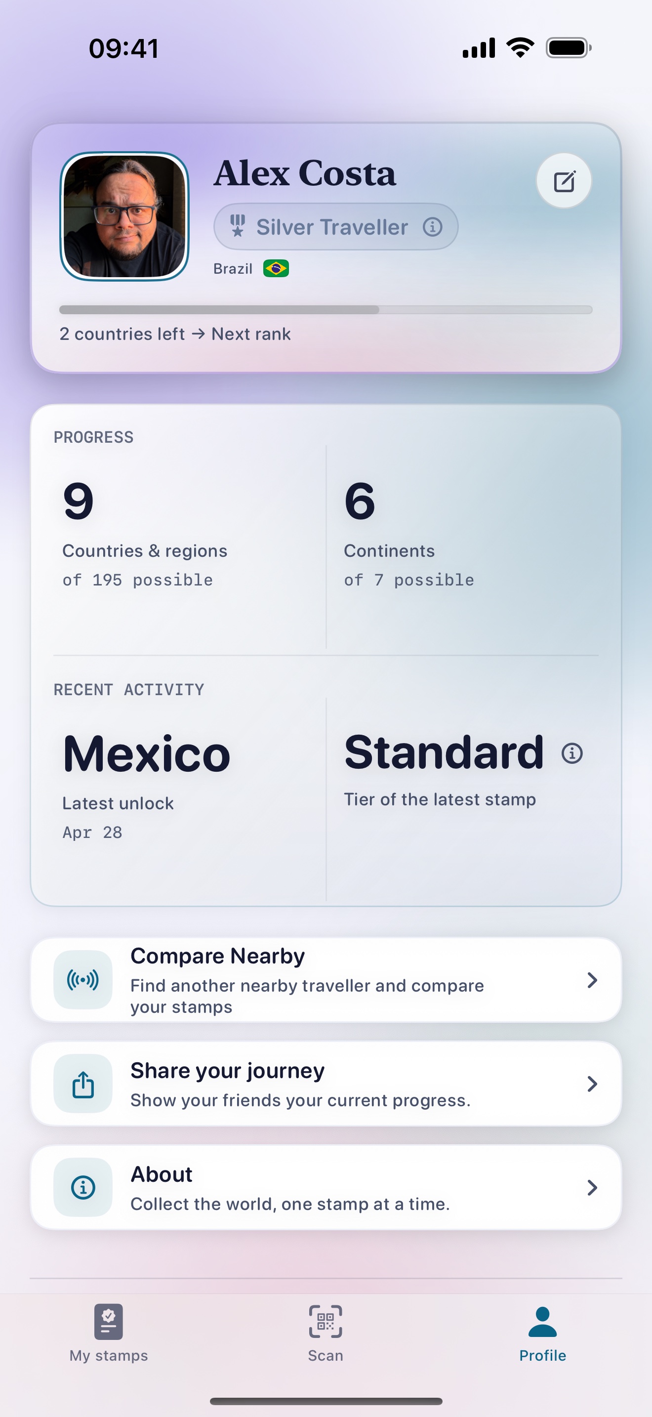 Stamp Hunt profile screen